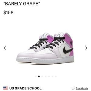 Air Jordan 1 Mid GS – Size 4.5Y – Barely Grape/Black/White